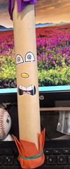 HANDMADE BABY/TOODLER NOISE WITH FACES MAKER, 12″ TALL, HAS BEADS INSIDE OF TUBE