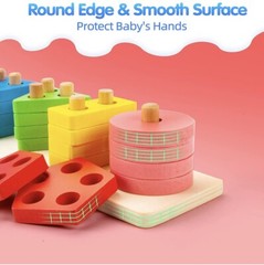 Wooden Sorting&Stacking Toys for Toodlers Wood City Educational Shape Color