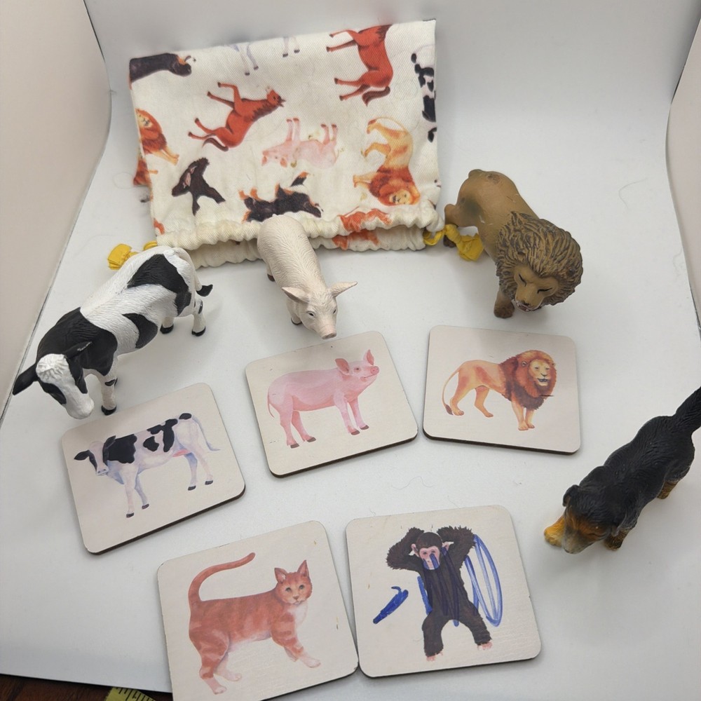 Lovevery Companion Play Kit Animal Match 3 Animals & Cards w/ Bag – Partial Set