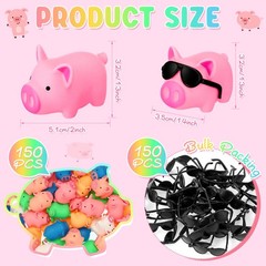 Syhood 150 Packs Mini Rubber Pigs Sunglasses Sets Pig Bath Toy Bulk Squeaky