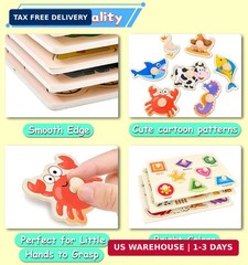 Wooden Peg Puzzles for Toddlers,Montessori Toddler Jigsaw for Child,Fine Motor S