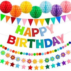 Pre-Strung 3D Happy Birthday Banner, 6 PCS Felt Reusable Birthday Decorations…