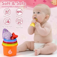Montessori Toys for 1 Year Old – 20PCS Cloth Toddler Pink Fishing Game with S…