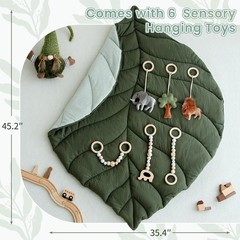 Razee Wooden Baby Play Gym Activity Mat, Leaf Shaped Mat Dark Green