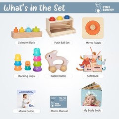 Pine Bunny Montessori Wooden 11-in-1 Toy Set for 10+ Months, Cylinder Block,…