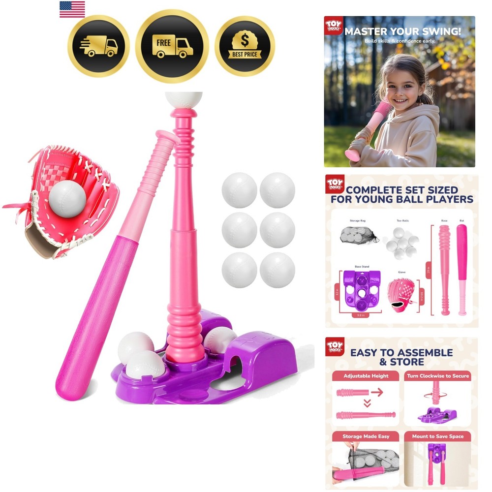 T Ball Set for Kids 3-5 5-8, Toddler Baseball Set for Girls, T Ball Stand Set…