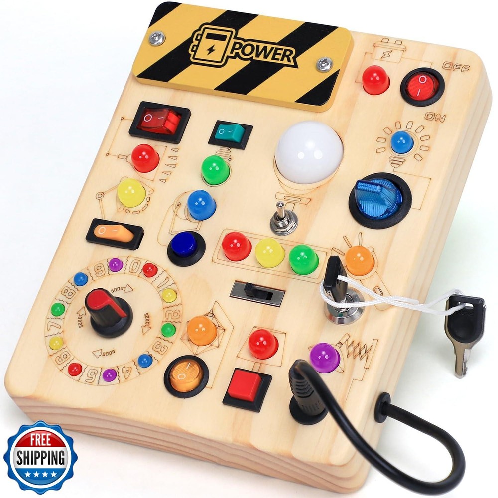 Busy Board with LED Light Switches, Montessori Toys for 1 2 3 Years Old, Todd