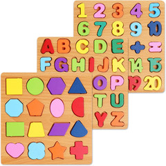 Alphabet Wooden Puzzles for Toddlers 3-5, Pack of 3 ABC, Number and Shape