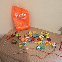 BMTOYS Wooden Lacing Beads Threading Set Animals & Fruits Multicolor Bag String