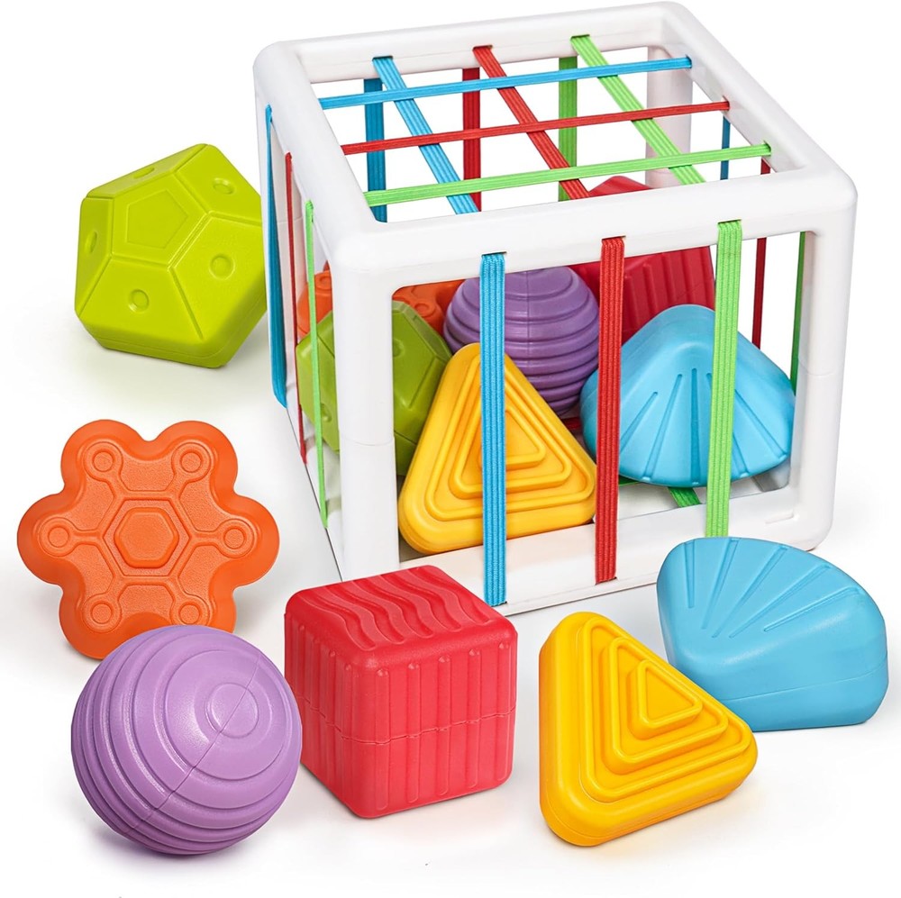 LiKee Montessori Toys for 1 Year Old, 6pcs Multi Sensory Shapes, cube