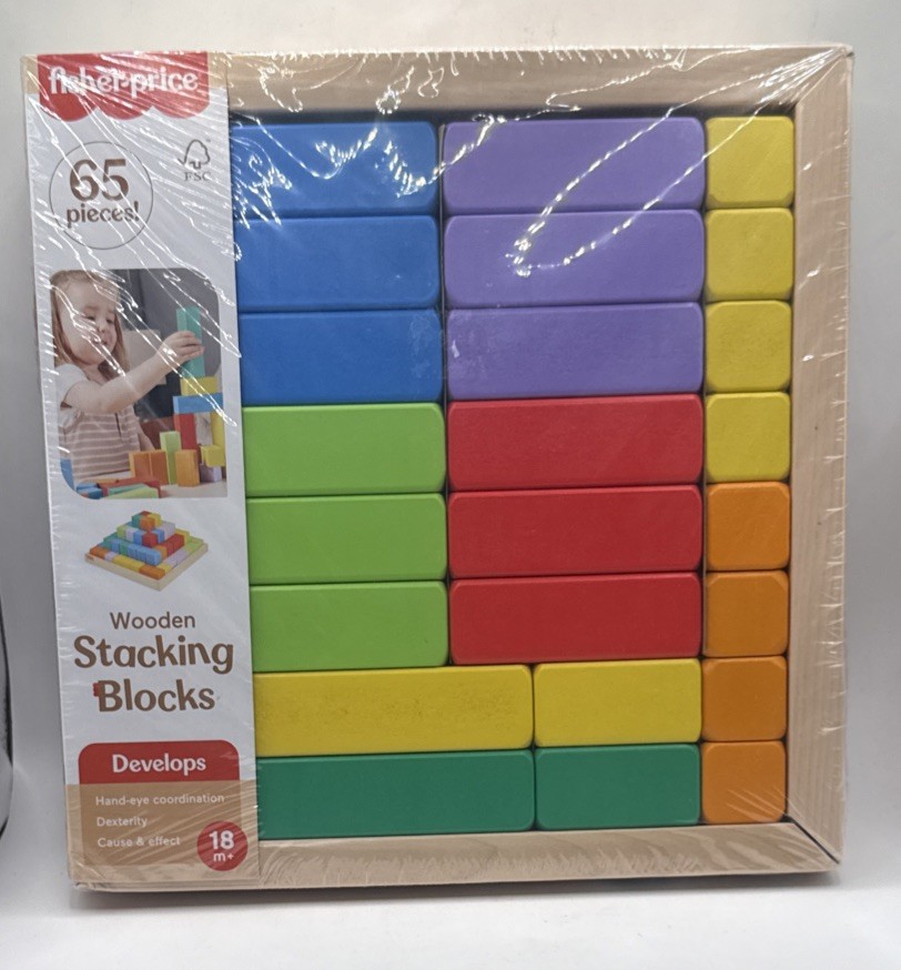 Fisher-Price Toddler Wooden Stacking Blocks – 65 Pieces, Preschool Learning Toy
