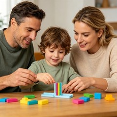 Portable Tabletop Stacking Toy with Color Pieces and Tray Base
