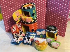 VTG. 2003 MANHATTAN BABY TODDLER COUNTING & SORTING FARM BLOCKS, 1ST MATH, VHTF