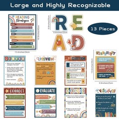 Colarr 13 Pcs Boho Reading Posters for Classroom Decorations Reading Strategi…