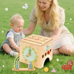 Kid Wooden Activity Cube Montessori Development Toy for 1 Year Old