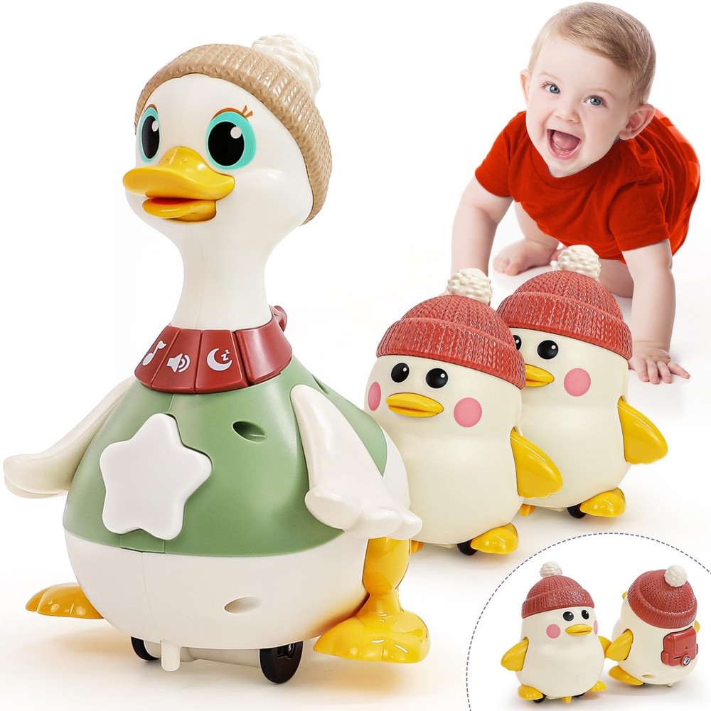 Baby Toys 6-12 Months Musical Dancing Duck Toy Set with Mama and Babys Tummy…