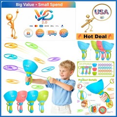 Outdoor Flying Disc Launcher 4 Pack Kids Ages 3-8 Family Games Safe Durable