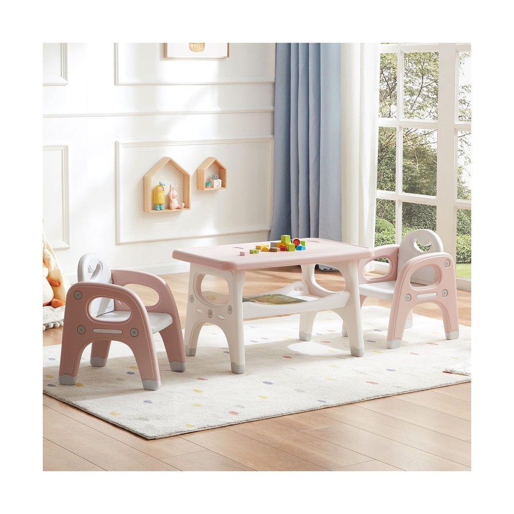 DOREROOM Kids Table and Chair Set, Plastic Children Activity Table with 2 Cha…