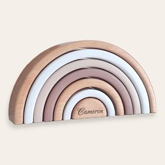 Personalized Beige Wooden Stacker Toy – Nursery decor – Baby shower gift