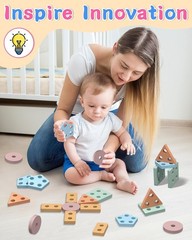 Montessori Shape Sorter Set – 20 Colorful Wooden Blocks for Educational Play