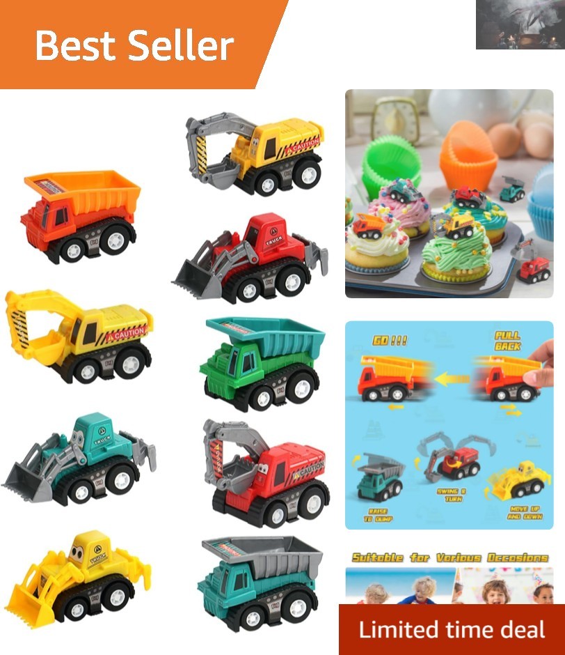 Toddler Pull-Back Construction Toy Cars Set – 9 Mini Vehicles for Imaginative…