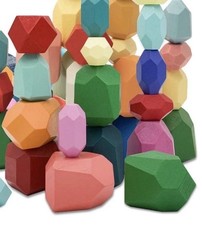 Montessori 40 PC Wooden Sorting Stacking Rocks Stones Educational Building Block