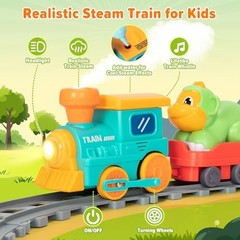 Electric Train Set for Toddlers, Realistic Steam Train Toys with Tracks for
