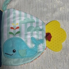 Baby Cloth Book Toy Sensory Fish Sea Life Tactile Fabric Squeaker Mirror Teether