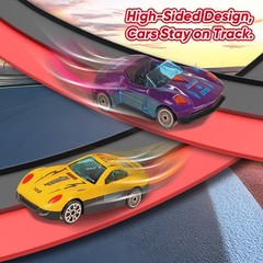 15Ft Flex Race Track for Kids, Red and Black Double Lane Flexible Race Car Ra…