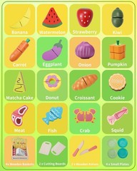 Wooden Play Food Set for Kids Kitchen – Pretend Cutting Toys with Fruits, Veg…