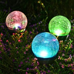 GIGALUMI Solar Outdoor, Cracked Glass Ball Solar Garden Lights, Col… Fast Ship