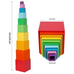 TOWO Wooden Stacking Boxes Rainbow Colours-Nesting and Sorting Cups Blocks fo…