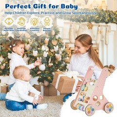 Paisure Pink Baby Push Walker for Girls 10+ Months, Wooden Baby Walker Push T…