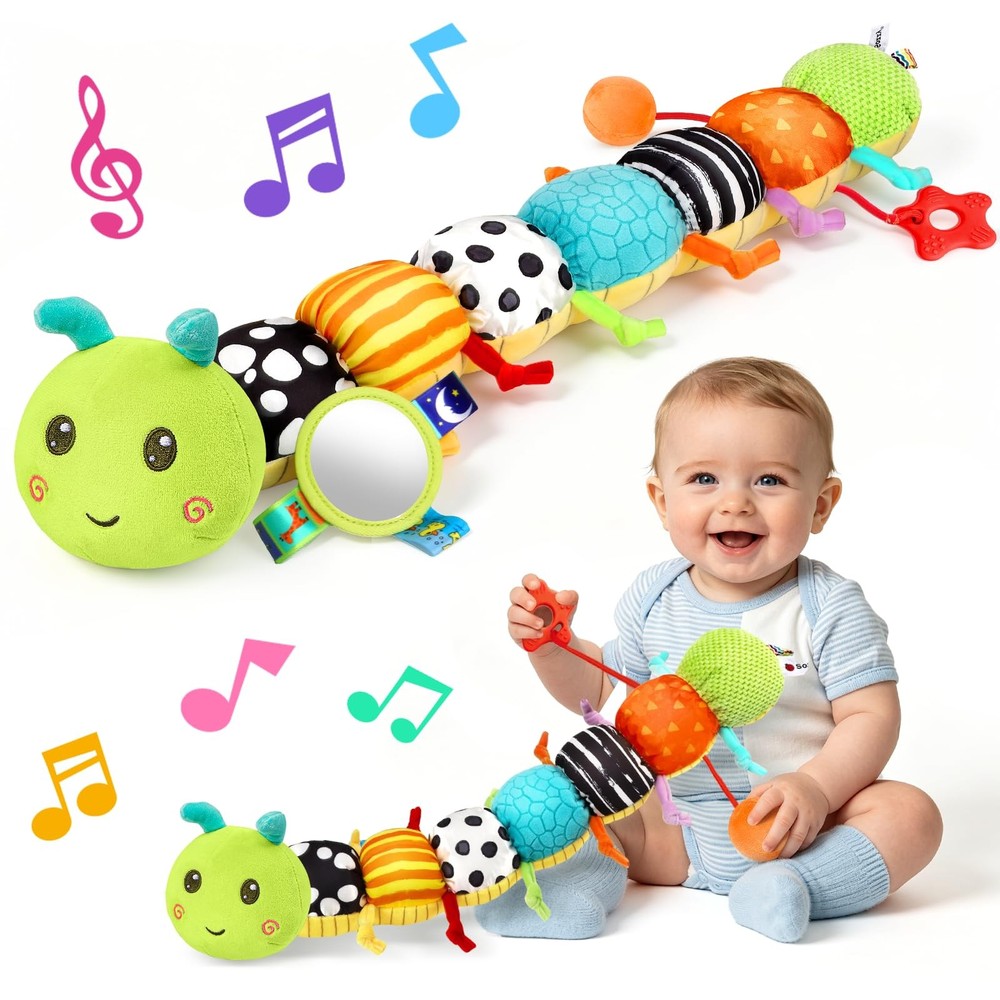 Baby Sensory Toys for 0-12 Months, Musical Caterpillar Tummy Time Toys