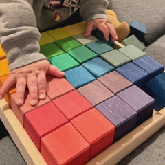 Wooden Mosaic Cubes with Tray Montessori Building Blocks Educational Toy Kids