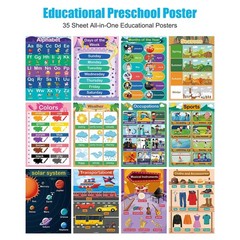 35 Pcs Laminated Educational Posters for Toddlers & Elementary Kids (Ages 3-1…