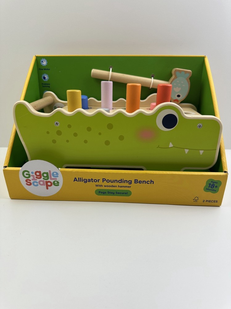 Gigglescape Alligator Pounding Bench Push & Pull w/ Wooden Hammer Toy 18+ Months