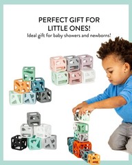 Malarkey Kids Stack N Chew – Mini Cubes Baby Toy Small, Monochrome