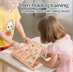 Wooden Magnetic Maze Toy Puzzle Game Board for Kids Learning & Logic Training