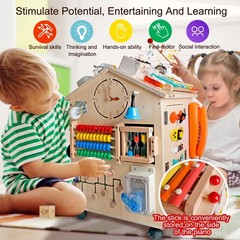 SHIERDU Montessori Wooden Busy House Basic Life Skills and fine Motor Training