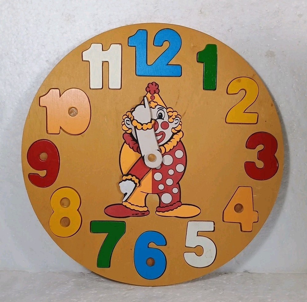 Chadwick-Miller Inc Circus Clown Wooden Clock Puzzle Vintage 1987