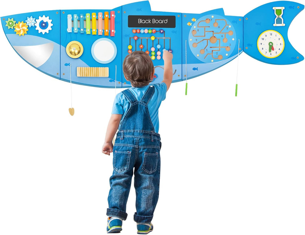 Shark Activity Wall Busy Board for Toddlers – Montessori Sensory Learning Toy