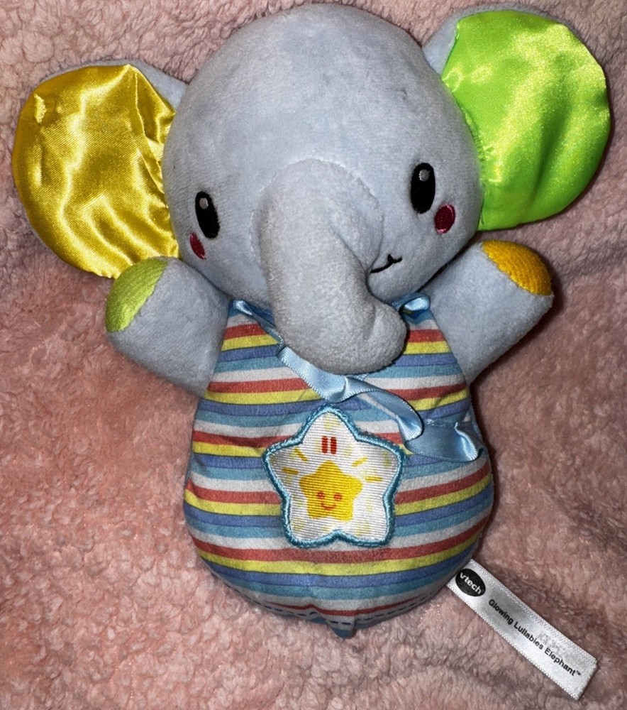 Vtech Glowing Lullabies Elephant Plush Baby Toy Changing Colors Works Very Clean