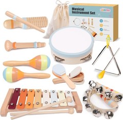 Baby Musical Instruments Set – Montessori Wooden 18 Old Baby Musical Toys, T…