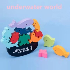 New Children Montessori Wooden Animal Balance Blocks Board Games Toy Dinosaur