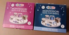 2) Giggles PINK & BLUE Wooden Montessori Toys For Babies 0-6 Months (7 Toys) NEW