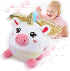 Baby Toys 12-18 Months – Vibrating Tummy Time Unicorn Musical Toy with 48 Songs
