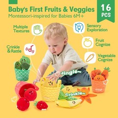 hahaland Baby Sensory Toys – 16 PCS My First Fruit Red, Green, Yellow, Orange