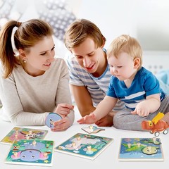 Wooden Toddler Puzzles, Funsland Peg Puzzles Gifts Toys, Animal Patterns Jigsaw