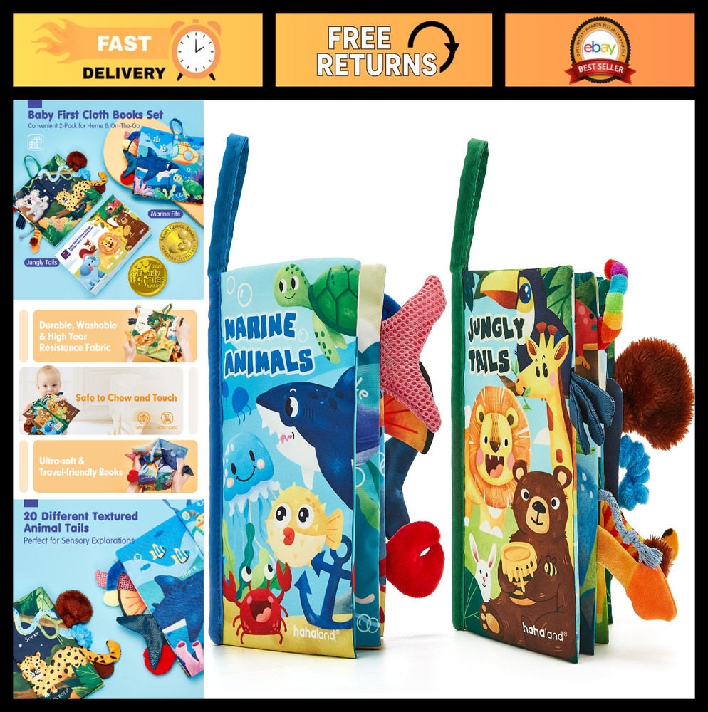 Soft Cloth Crinkle Books for Babies 0-12 Months – Sensory Touch & Feel Toys, 2-P